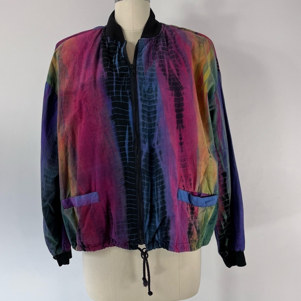VINTAGE Cotton Tie Dye Full Zip Lightweight Jacket Vintage Womens Size Medium